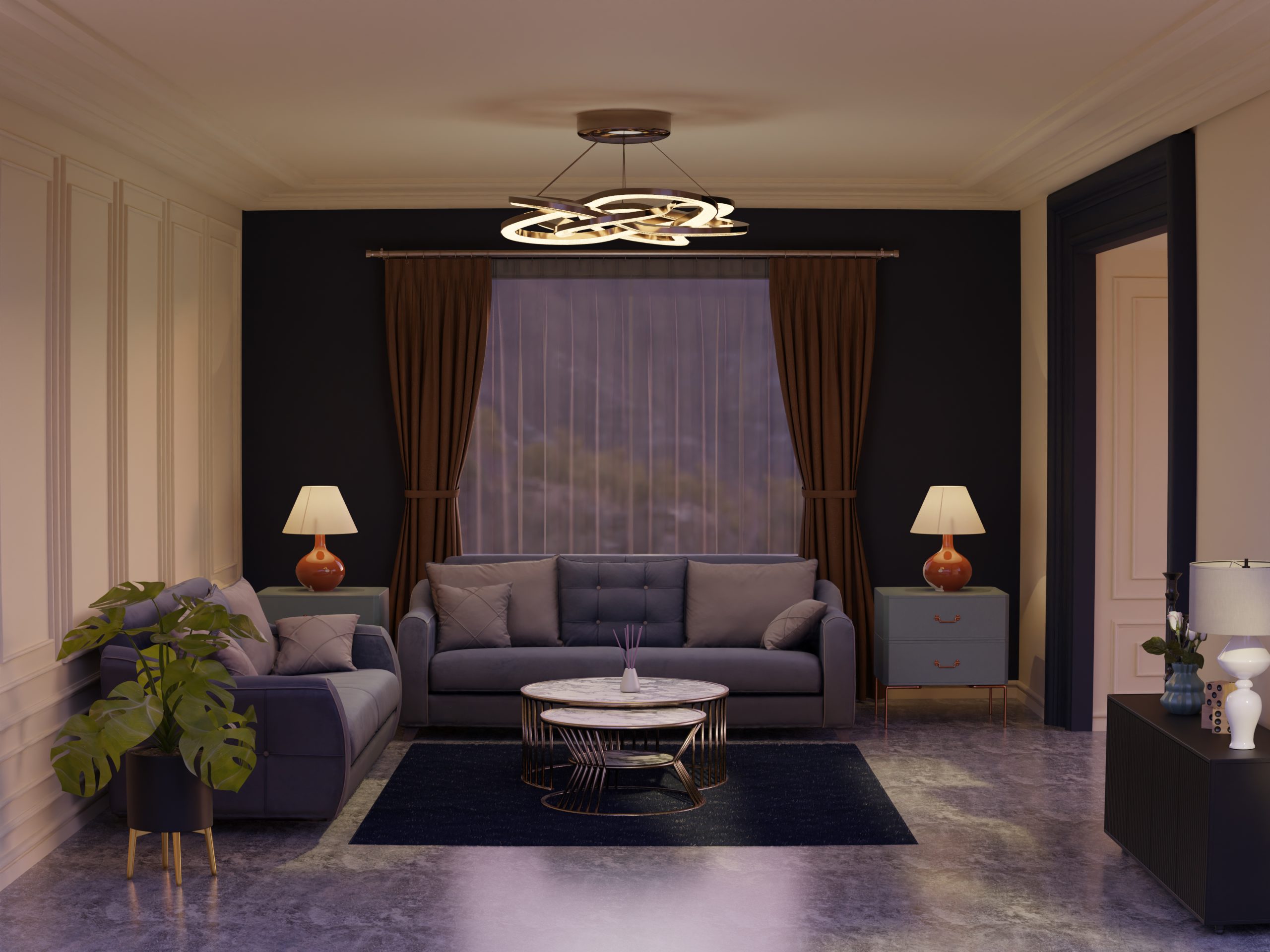 3d room interior with classic design furniture